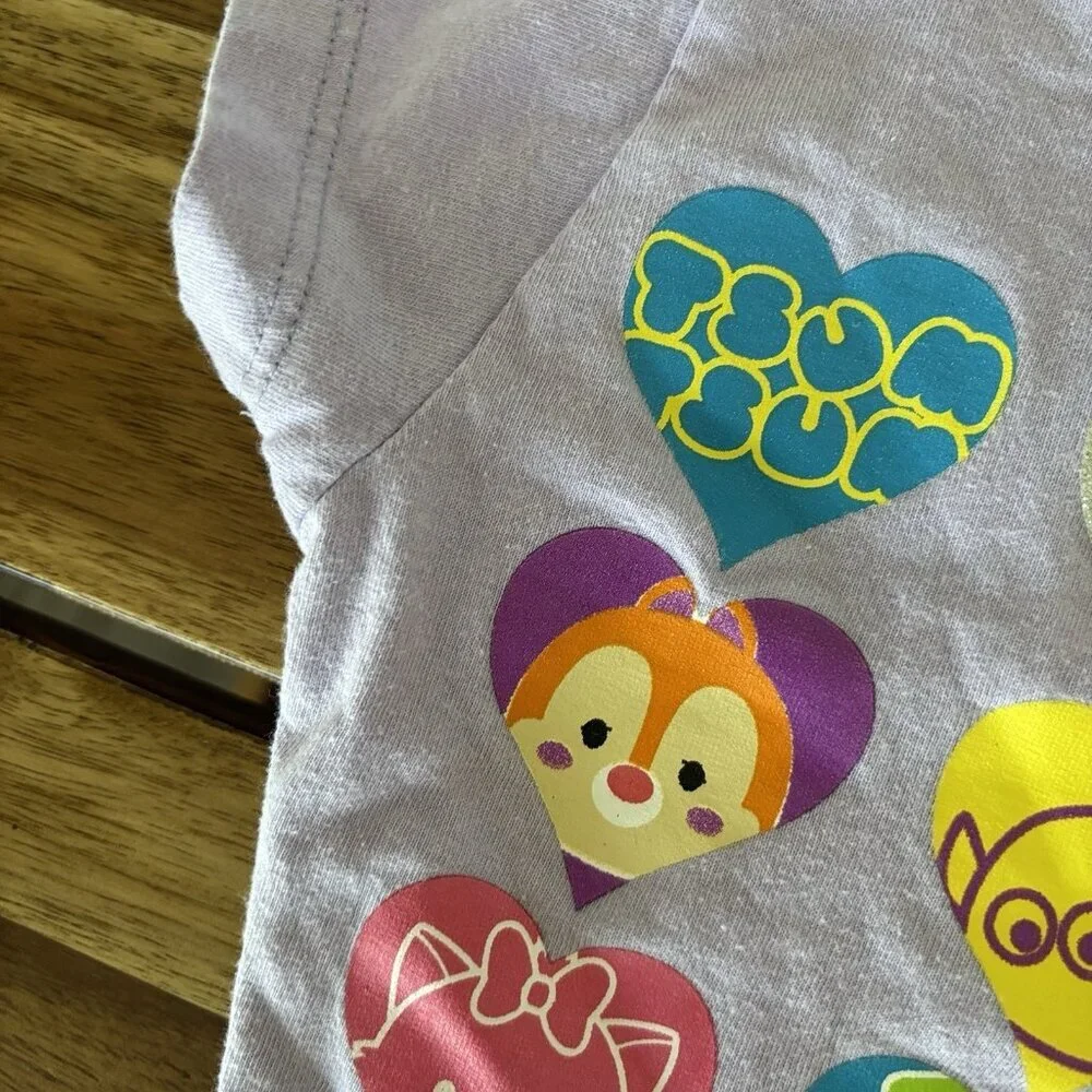 DISNEY Tsum Tsum Short Sleeve Toddler Shirt Size‎ 4 Purple Hearts Vacation Parks